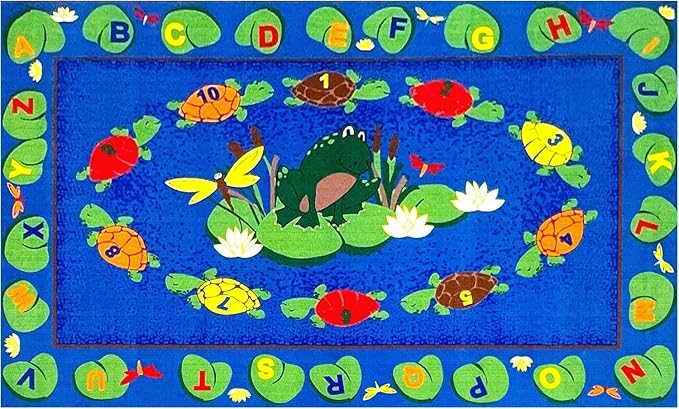Turtle Circle Time Preschool Rug, 7'6" x 12' Rectangle, Educational Classroom Rug, Kids Learning Play Mat | Area Rug for Bedroom or Playroom