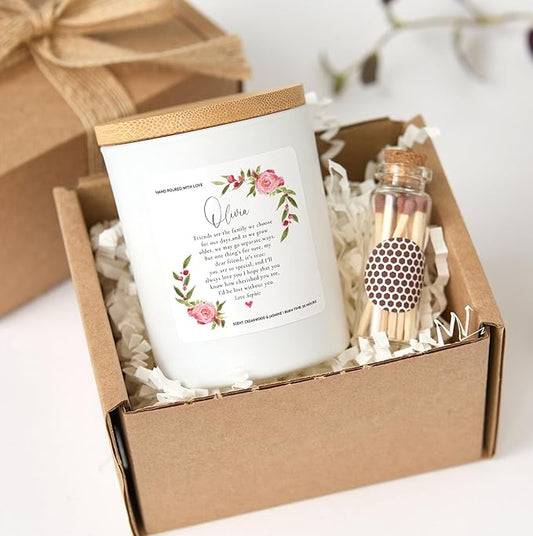 Friendship Gift for Best Friend | Personalized Soy Wax Candle with Gift Box, Cozy Scent & Heartfelt Message-White/Cozy Winter Night