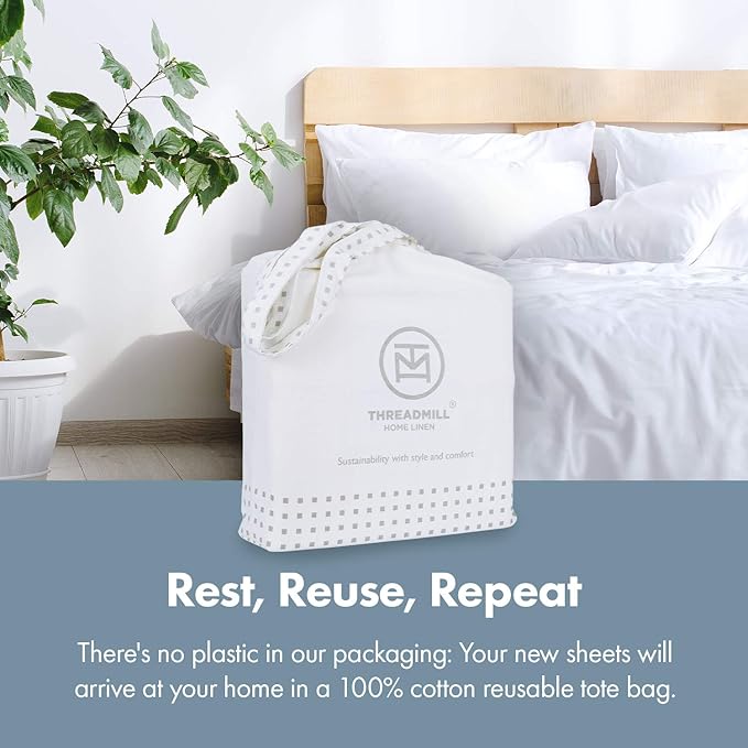 Threadmill 100% Cotton Sheets for Cal King Size Bed - 600 Thread Count Cal King Bed Sheets Set with 16” Deep Pocket - Damask Stripe Sateen Weave 4-Piece Bedding Set with Cooling Effect, Beige