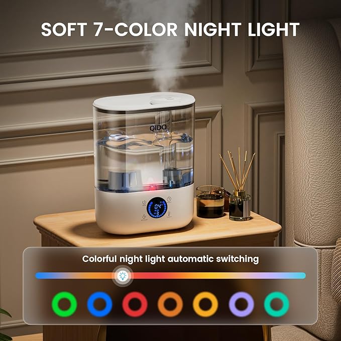 GTPLAYER Smart Humidifiers for Bedroom, 5L Top Fill Supersized Humidifier Essential Oil Diffuser for Baby & Plants, 3 adjustable Mist with 28dB Quiet, Touch/APP/7-color Nightlight, 36H Runtime, White