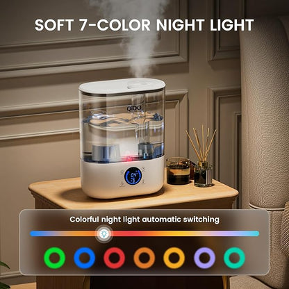 GTPLAYER Smart Humidifiers for Bedroom, 5L Top Fill Supersized Humidifier Essential Oil Diffuser for Baby & Plants, 3 adjustable Mist with 28dB Quiet, Touch/APP/7-color Nightlight, 36H Runtime, White