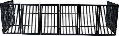 Pet Dog Gate Strong and Durable Freestanding Folding Acacia Hardwood Portable Wooden Fence Indoors or Outdoors by Urnporium (Black Pet Gate, 10 Panel 30" Tall)