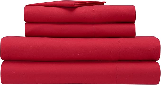 Serta Simply Clean Super Soft Hypoallergenic Stain Resistant Deep Pocket 4 Pieces Solid Bed Sheet Set, Full, Red