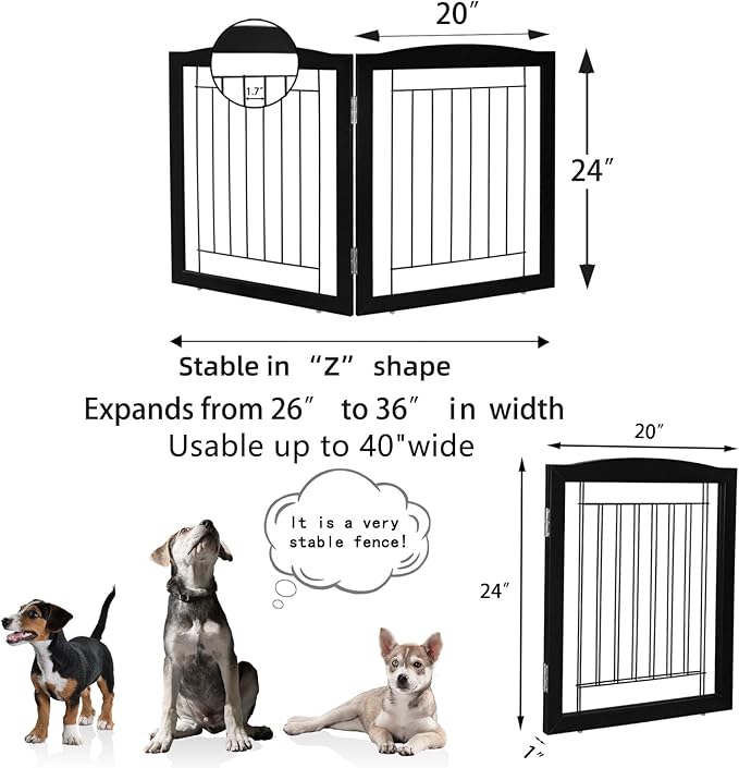 ZJSF Freestanding Foldable Dog Gate for House Extra Wide Wooden Indoor Puppy Gate Stairs Doorways Pet Gate Tall Dog Fence 2 Panels Fence Black
