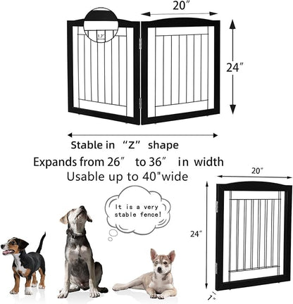 ZJSF Freestanding Foldable Dog Gate for House Extra Wide Wooden Indoor Puppy Gate Stairs Doorways Pet Gate Tall Dog Fence 2 Panels Fence Black