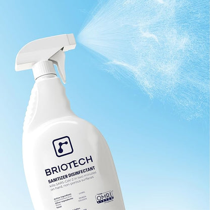 BRIOTECH Sanitizer Disinfectant Hypochlorous Spray, Kill 99.99% of Viruses & Bacteria, Control Mold, Eliminate Odor, Gentle for Nursery & Play Rooms, Food Contact Surface Sanitizer, 32 fl oz (12 Pack)