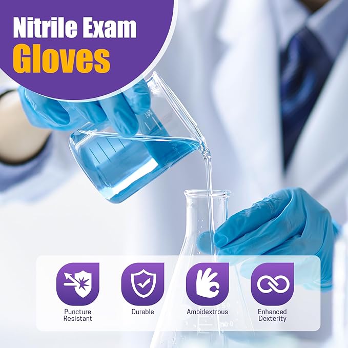Heavy Duty Disposable Nitrile Exam Gloves 6 mil 1200 Count Gloves Blue Latex-Free,Food-Safe, Powder Free, Non-Sterile