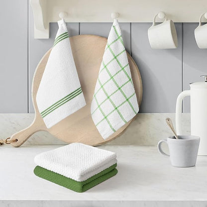 Artoid Mode Ring Spun Cotton Green Dishcloth Kitchen Towels, 12x12 Inch Ultra Soft Absorbent Quick Drying Household Cleaning Kitchen Rags Set of 4