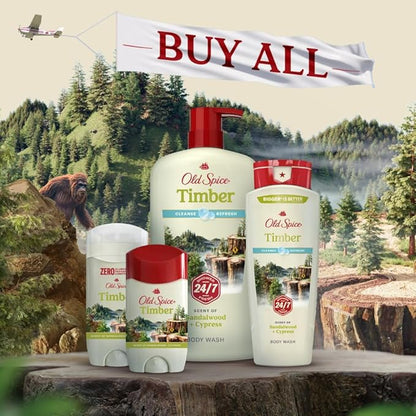 Old Spice Dry Feel Antiperspirant Deodorant for Men, 24/7 Freshness, 24/7 Sweat & Odor Protection, Gentle on Skin with Skin Conditioners, Timber with Sandalwood + Cypress Scent, 2.6 oz