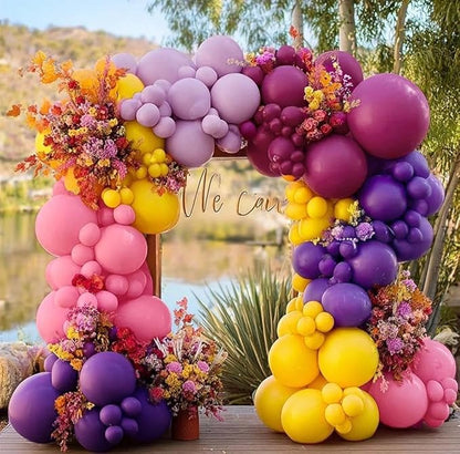 Pink Yellow Balloon Arch - Double Stuffed Hot Pink Purple Balloons Different Size Latex Magenta Balloon Garland for Happy Birthday Baby Shower Wedding Fall Mexican Party Decorations