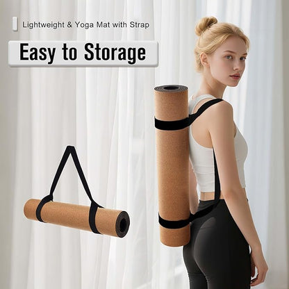 Premium Cork Yoga Mat 1/4 & 2/5 Inch Thick 72 x 26 in, Thick Cork and TPE Non Slip Yoga Mats for Women Men, Sweat Proof Eco-friendly, Great for Hot Yoga & Workouts