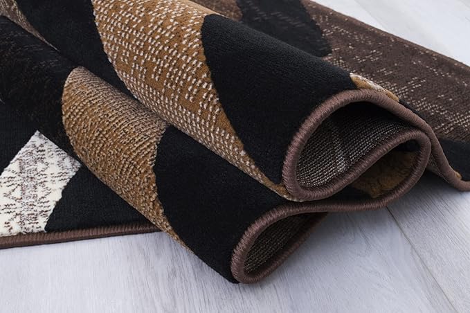 Allstar 8x10 Chocolate and Mocha Modern and Contemporary Rectangular Accent Rug with Ivory and Espresso Wavy Zigzag Design (7' 9" x 9' 8")
