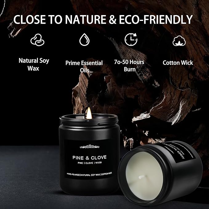 Scented Candles for Men, 4 Pack Candles for Home - Gifts for Men - 28oz 200 Hour Long Lasting Scented of Cedar Oakmoss/Pine & Clove/Magnolia & Sandalwood/Amber Patchouli