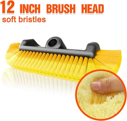 12FT Car Wash Brush with Long Handle, Car Cleaning Brush with 12 Inch Soft Bristle, Solar Panels Cleaner with Telescoping Pole for RV, Truck, Boat, House Siding
