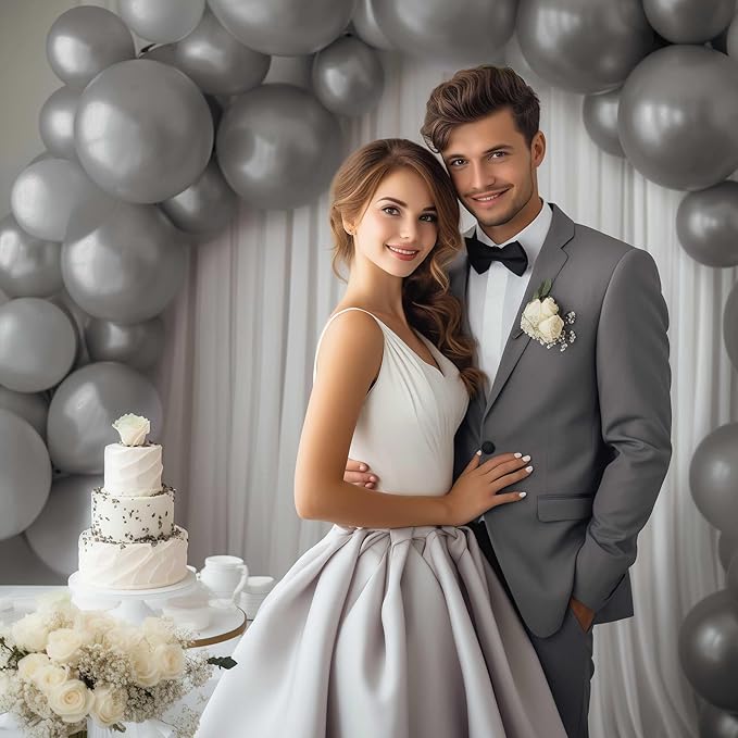 130PCS Gray Balloons, Latex Balloons Different Sizes 18/12/10/5 Inch, Helium Balloons with Ribbon, Party Balloon Set for Birthday Wedding Graduation Anniversary Baby Shower Decorations.