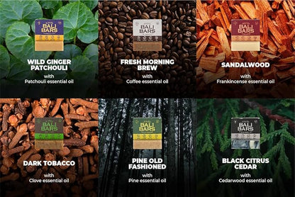 Mens Natural Soap Bar - Bali Bars Men All Natural Cold Process Castile Bath Body Soap Bar For Men with Premium Essential Oils Vegan Handmade (6pcs of 4.5oz Each) Gift Set