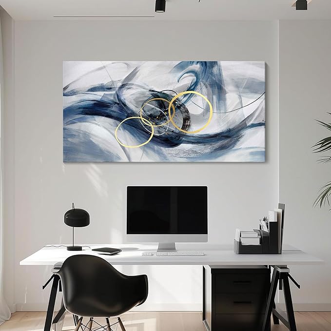 HKDGOKA Canvas Wall Art Bedroom - Large Abstract Paintings Pictures for Living Room Abstract Gray Blue Neutral Gradient Home Office Bathroom Kitchen Wall Decor 24x48 In