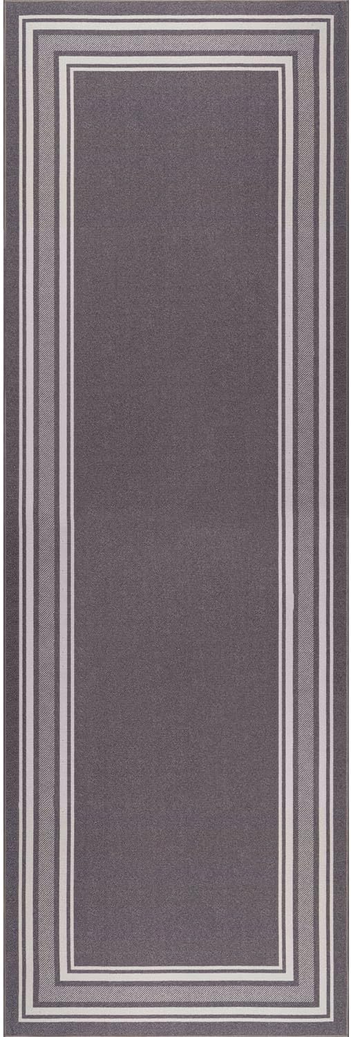 Modern Bordered Non Slip Indoor Runner Rugs for Living Room 2x7 Area Rugs for Kitchen, Rug for Bedroom, and Hallway, Stain Resistant Easy Cleaning Non Shedding Gray 2 x 7