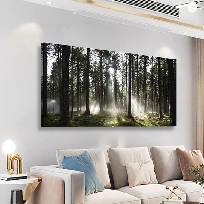 Sunlight Forest Pictures Canvas Wall Art for Living room Office Bedroom Wall Decor,Forest Wall Art Print Paintings Modern Darkly Green Nature Landscape Artwork Waterproof Ready to Hang-28x57 inch