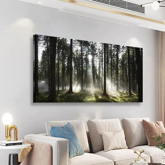 Sunlight Forest Pictures Canvas Wall Art for Living room Office Bedroom Wall Decor,Forest Wall Art Print Paintings Modern Darkly Green Nature Landscape Artwork Waterproof Ready to Hang-28x57 inch