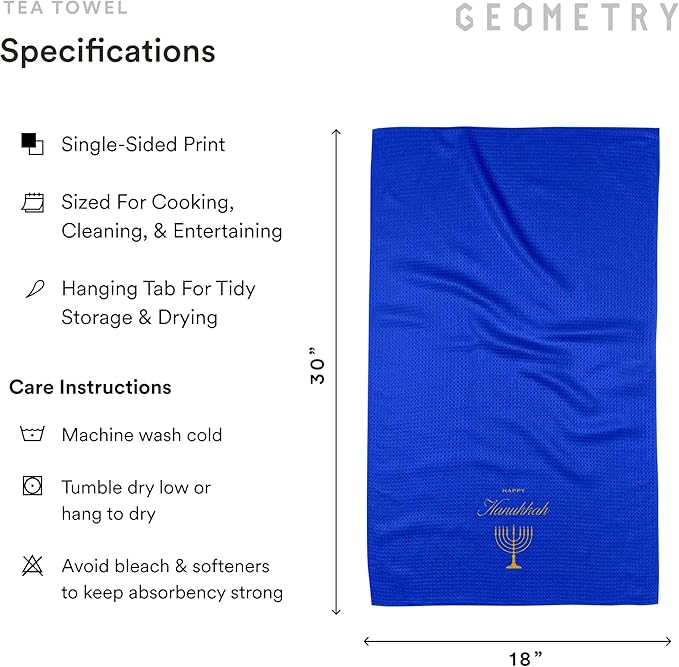 GEOMETRY Christmas Kitchen Towels - Quick Dry Microfiber Cloth Dish Towels for Kitchen Drying - Premium Quick Dry Towel, 2-Pack Set (Davids Star + Happy Hanukkah (Hanukkah Happiness)