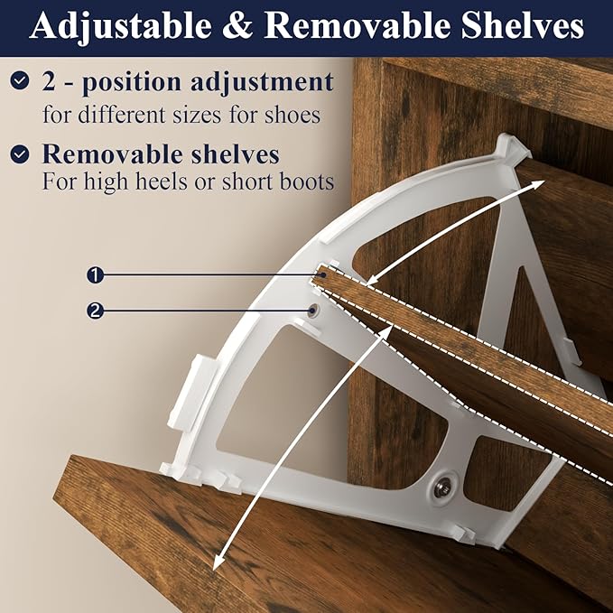 Shoe Storage Cabinets, 16 Pairs Free Standing Shoe Organizer with 2 Flip Drawers for Entryway, Narrow 3 Tier Entryway Hidden Shoe Rack with Doors (Rustic)