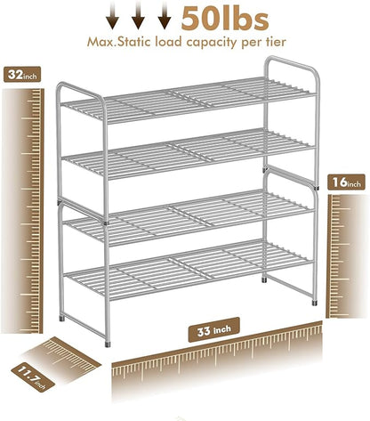 SUFAUY 2-Tier 33" Wide Shoe Rack, Closet Metal Shoe Rack Organizer Heavy Duty, Stackable, Gray