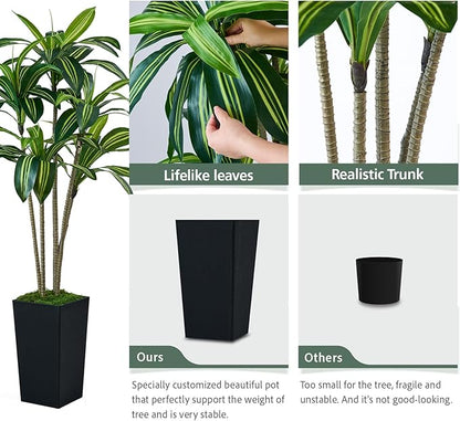 Artificial Dracaena Tree 5FT, Faux Tree with Black Tall Planter, Fake Yucca Tree Tall Faux Plants Indoor, Floor Plant for Home Office Living Room Garden Decor Outdoor, Housewarming Gift