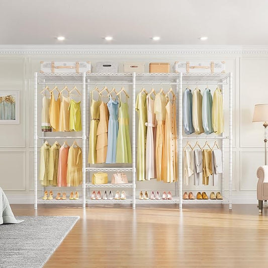 VIPEK V40 Plus Extra Large Clothes Rack Heavy Duty Clothing Rack for Hanging Clothes, Multi-Functional Closet Organizer System Freestanding Wardrobe Closet for Bedroom, Max Load 1300lbs, White