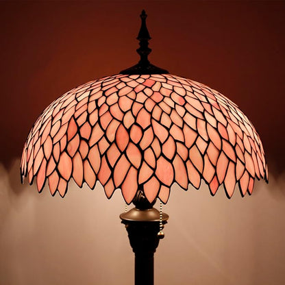 WERFACTORY Tiffany Floor Lamp Pink Wisteria Stained Glass Standing Reading Light 16X16X64 Inches Antique Style Pole Corner Lamp Decor Bedroom Living Room Home Office S523P Series
