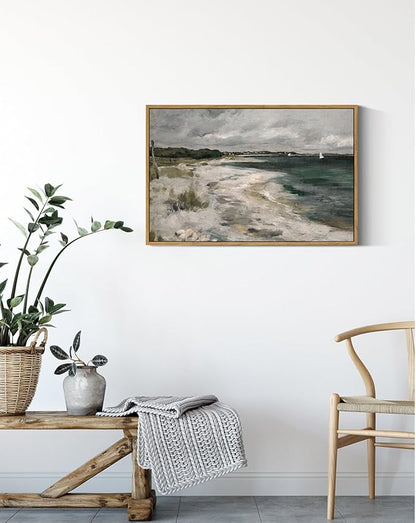 InSimSea Framed Canvas Wall Art Vintage Decor, Room Decor Large Coastal Seaside Scenery Wall Decor, Retro Paintings Home Decor, Classical Art Prints for Living Room, Bedroom, Office, 16"x24"