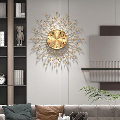Large Modern Gold Wall Clock Decorative Mid Century Sunburst Branch Wall Clocks, Minimalism Metal Big Silent Clock, Luxury Home Gift Decor for Living Room, Bedroom, Dining Room, 28 inch