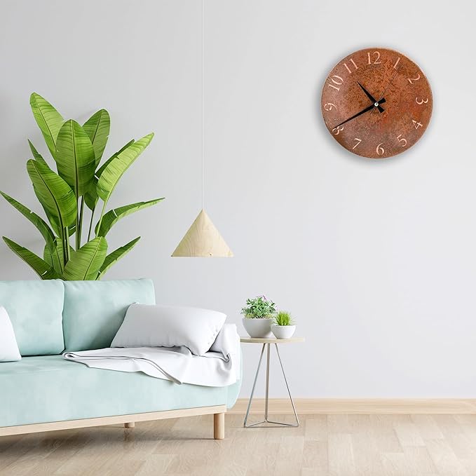 Handmade Pure Copper Wall Clock for Home Decoration, Decor Clock for Living Room, Bedroom and Kitchen, Rustic Decorative Mural Clock Art for Farmhouse (Rusty Numbers, 17.7)