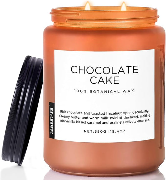 M&SENSE Chocolate Layer Cake Scent Candles, Large Natural Soy Wax 110 Hours Burn Time Clean Non Toxic Scented Classic 2 Wicks Candle 19.4oz for Home Office