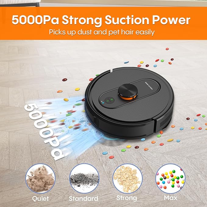 Robot Vacuum and Mop with Self-Emptying,5000Pa Robot Vacuum Cleaner with Mapping, 60-Day Hands-Free Cleaning, LiDAR Navigation, No-Go Zones,Wi-Fi/App/Alexa Control, Ideal for Pet, Hard Floors, Carpet