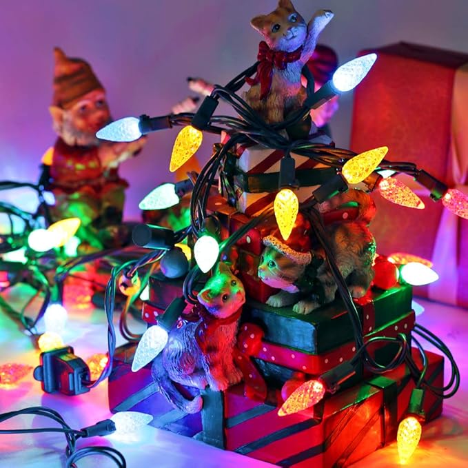 Brizled Christmas Lights Multicolor, 33ft Mini 100 LED Christmas String Lights, 120V UL Certified Xmas Tree Lights Connectable Colored Xmas Light Indoor Outdoor for Tree Patio Party Roof Holiday Decor