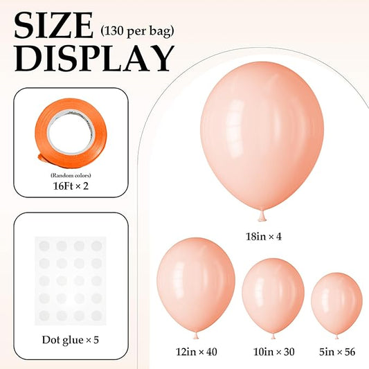 130PCS PastelOrange Balloons, Latex Balloon Different Sizes 18/12/10/5 In, Helium Balloons with Ribbon, Party Balloon Set for Birthday Wedding Graduation Anniversary Baby Shower Decoration