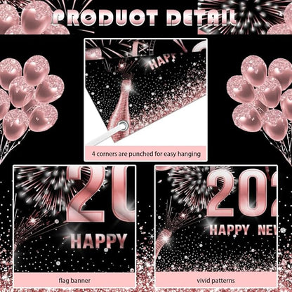 MEHOFOND 7x5ft Rose Gold 2026 Happy New Year Backdrop Cheers to 2026 New Year Eve Glitter Photography Background Hello 2026 Party Champagne Balloon Fireworks Decor Banner Cake Smash Photo Props