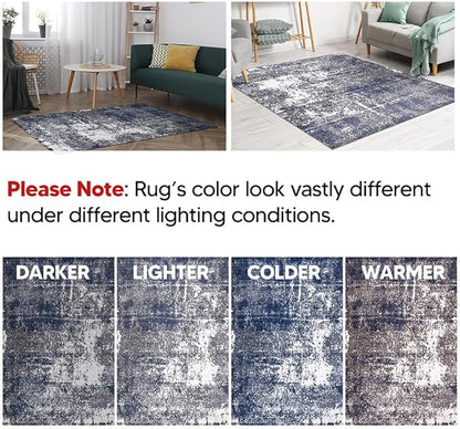 Keen Home Design Area Rugs - 3x5 Non-Shedding, Abstract Rugs for Kitchen, Living Room, Bedroom, Dining Room, Entryway - Size: 3' x 5', Navy/Grey/White
