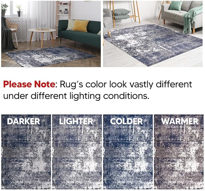 Keen Home Design Area Runner Rugs - 2x12 Non-Shedding, Abstract Runner for Kitchen, Living Room, Bedroom, Dining Room, Entryway - Size: 2'8" x 11'11", Navy/Grey/White