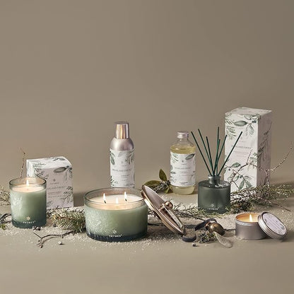 Thymes Petite Oil Reed Diffuser Set – Includes Reed Diffuser Sticks, Fragrance Oil, & Glass Bottle – Luxury Home Decor – Holiday Decor – Winter Scents – Sage-Green (Highland Frost, 4 fl oz)