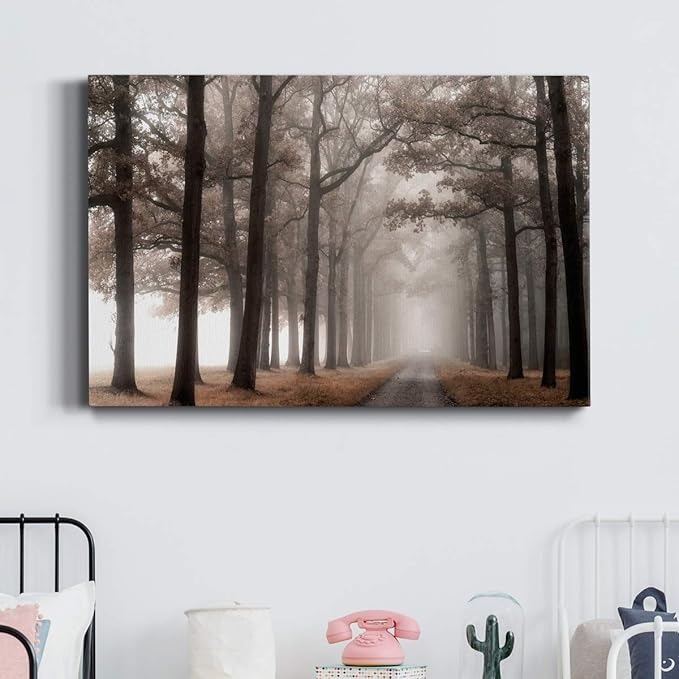 Wexford Home Decor Landscape Canvas Wall Art Abstract Floral Painting Modern Pictures Artwork Decoration for Living Room Kitchen Bathroom Office, Ready to Hang, misty road, 24x36