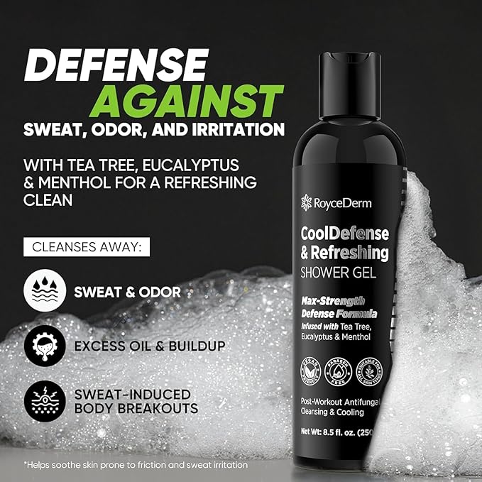 Roycederm Antifungal Body Wash for Men – Helps with Athlete’s Foot, Jock Itch & Ringworm – Cooldefense Shower Gel with Tea Tree & Menthol Post-Workout Cleanse – SLS-Free, 2 Pack