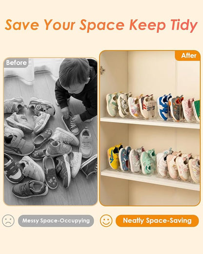 HAYVAN Kids Shoe Rack & Organizer, 4 Pack Clear Acrylic Baby Toddler Shoe Shelf, Stackable Closet Storage & Multi-Use Desk File Sorter Book Purse Organizer
