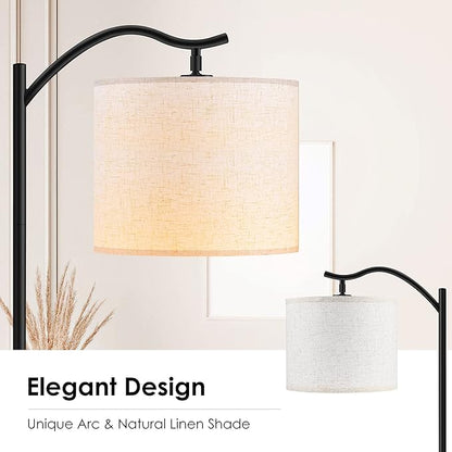 BoostArea Floor Lamp for Living Room,LED Arched Floor Lamps, Tall Modern Standing Lamp with Beige Linen Shade,Footswitch,Mid Century Floor Lamp for Bedrooms,Study Room,Office