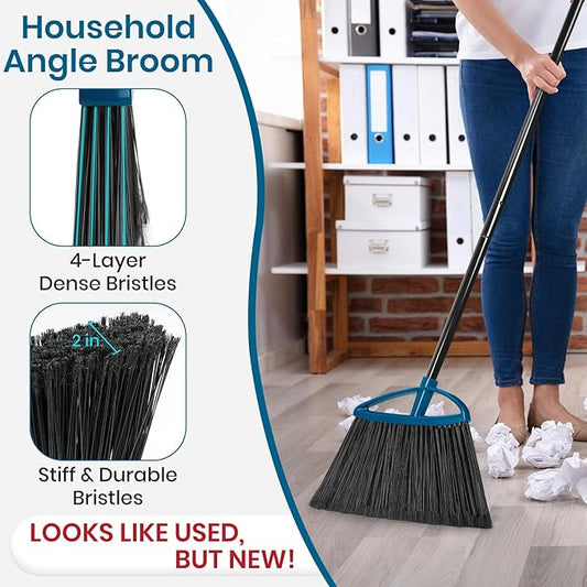 MAVRIZ Outdoor Broom Heavy Duty Angle Broom with 60" Long Handle Stiff Bristle Brooms for Sweeping Indoor, Restaurant, Shop, Garage, Commercial
