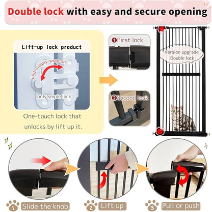 Lumizone Extra Tall Cat Gate 61.02" High Pressure Mounted Extra Wide 38.39"-42.51" (17Sizes) 1.37" Gap No Drilling Auto-Close Tall Pet Gate for Dogs (Black, 38.39"-42.51" W)