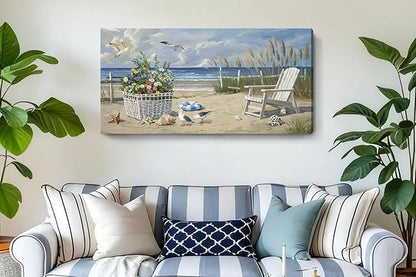 ARTZON Beach Scene Wall Art – Relaxing Large Blue Tropical Nature Sunshine Seascape Picture Modern Summer Coastal Canvas Print Decor for Living Room, Bedroom, 48x24 Inch