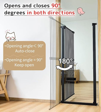 Lumizone Extra Tall Cat Gate 61.02" High Pressure Mounted Extra Wide 50.79"-55.11" (17Sizes) 1.37" Gap No Drilling Auto-Close Tall Pet Gate for Dogs (Black, 50.79"-55.11" W)