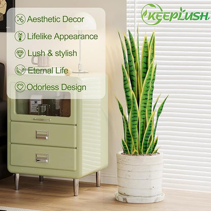 3ft Artificial Snake Plant – 36in Faux Sansevieria Plants, Fake Floor Plant for Indoor Outdoor, Front Porch Patio Home Office Decor, Mother-in-Law’s Tongue, Yellow 2Pcs